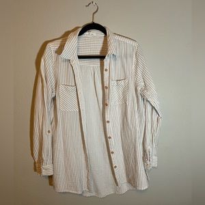 Maurices brown and white striped button-down size large 100% cotton